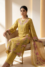 Motif Embroidered Cotton Suit-1838