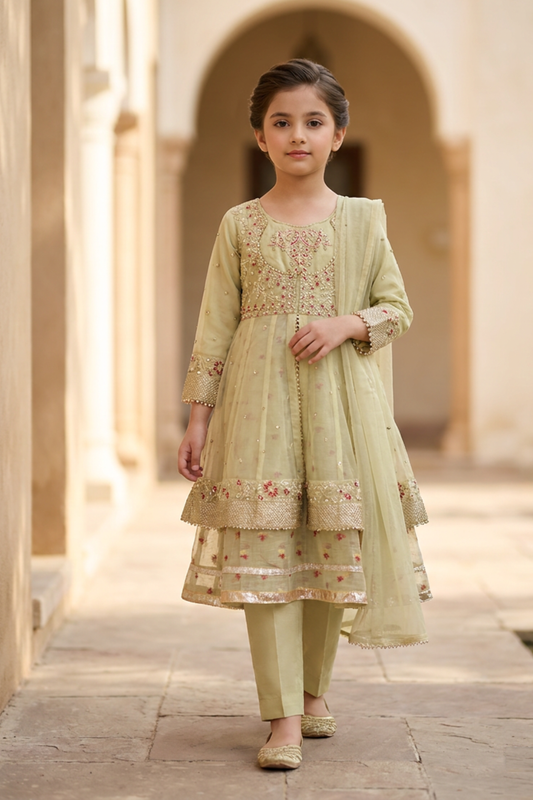 Motif Girls Organza Embroidered Suit-696