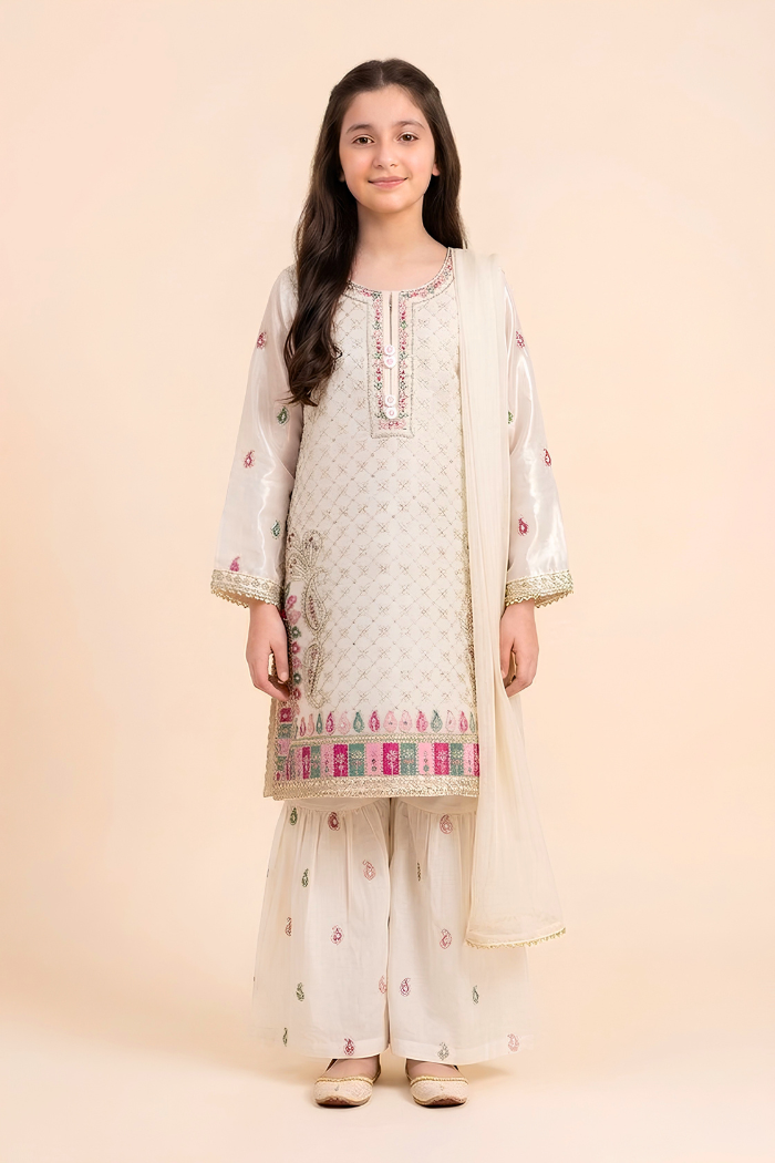 Motif Girls Embroidered Sheesha Silk Suit-741