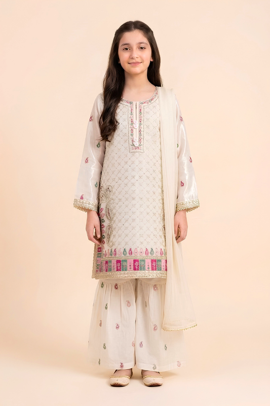 Motif Girls Embroidered Sheesha Silk Suit-741