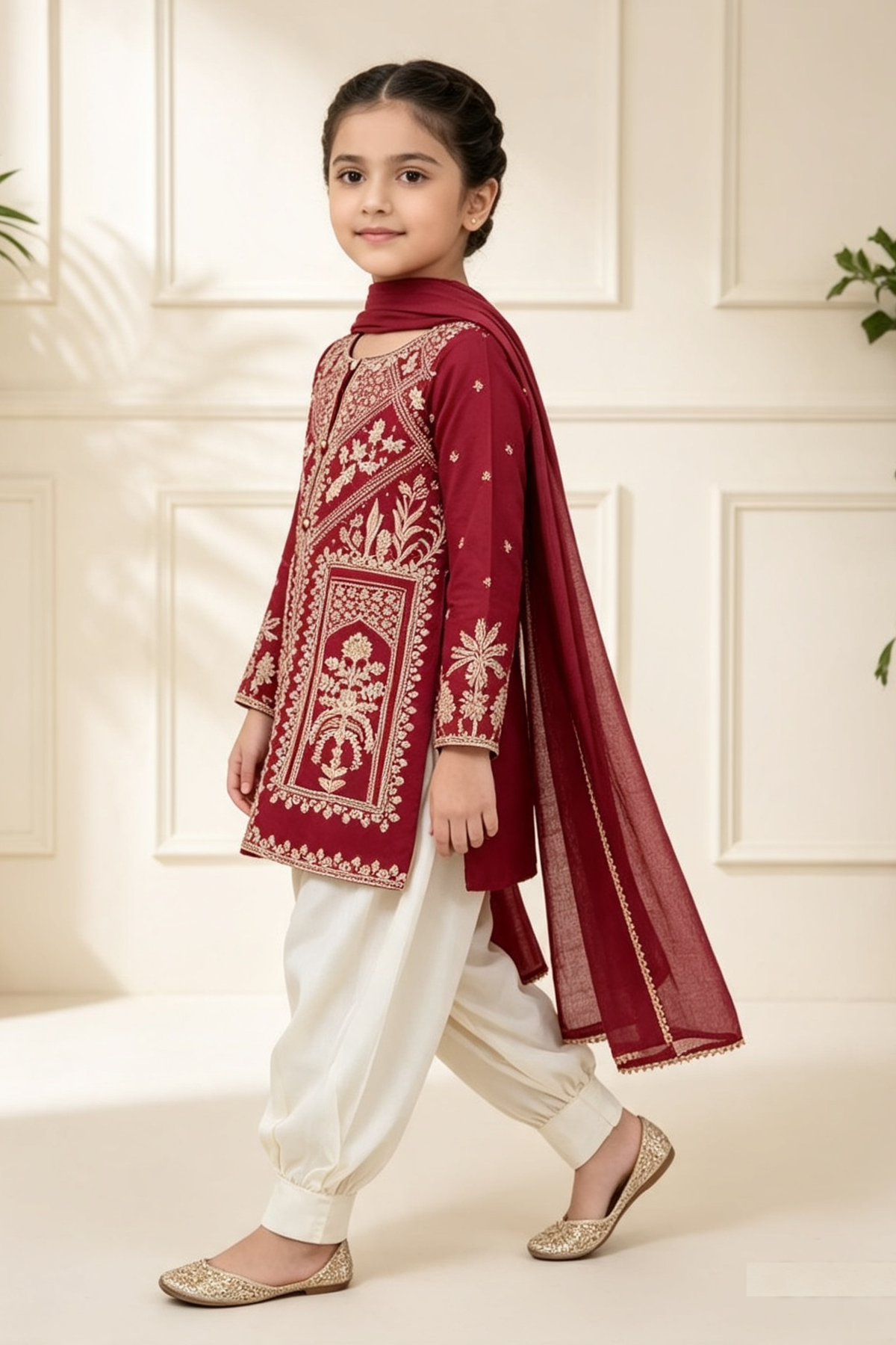 Motif Girls Printed Viscose Suit-756