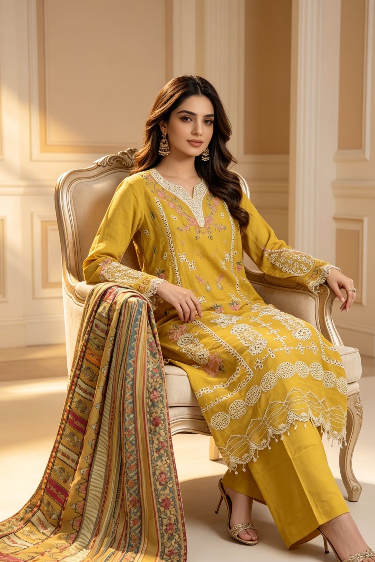 Motif Embroidered Marina Suit-3945