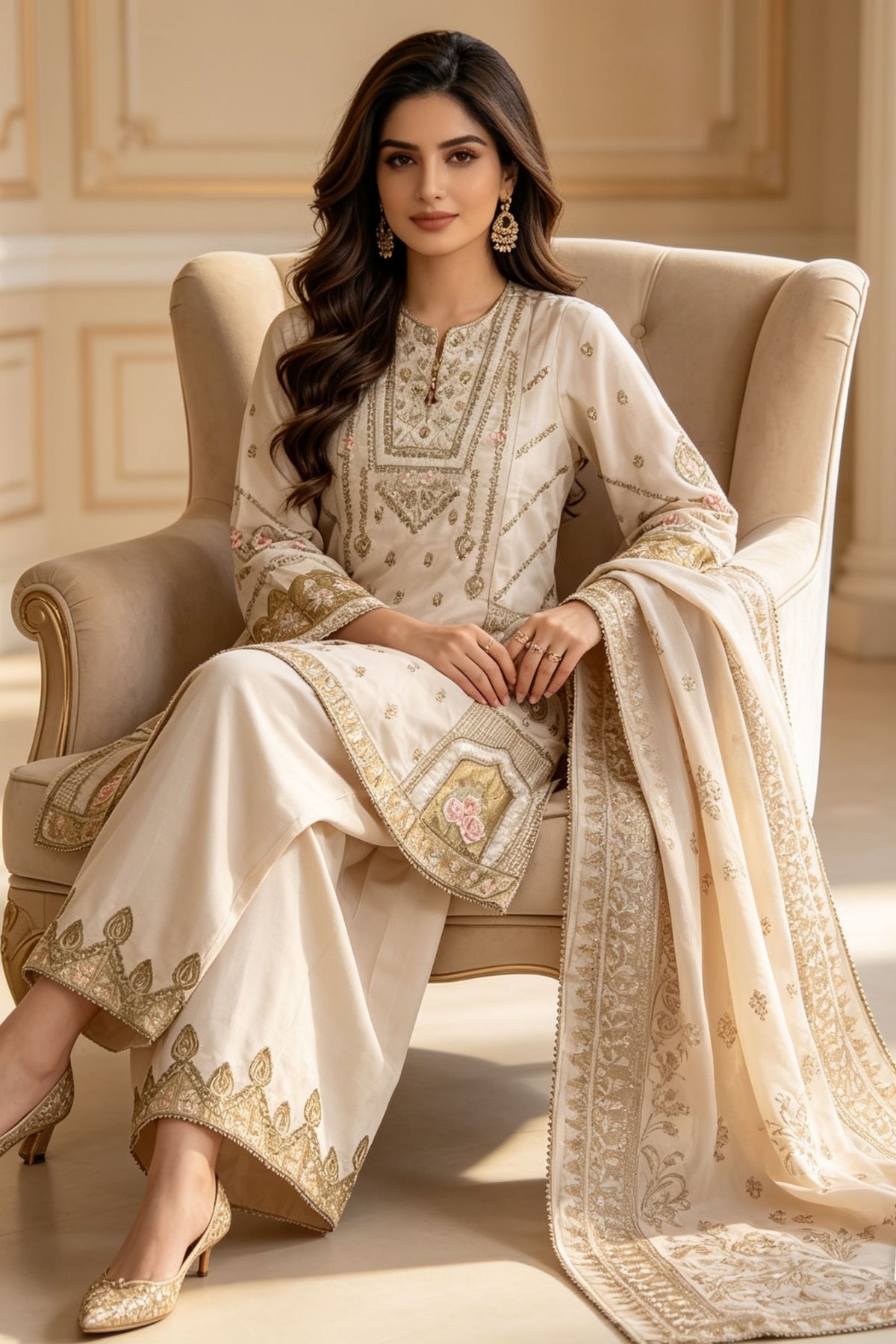 Motif Embroidered Viscose Suit-4149