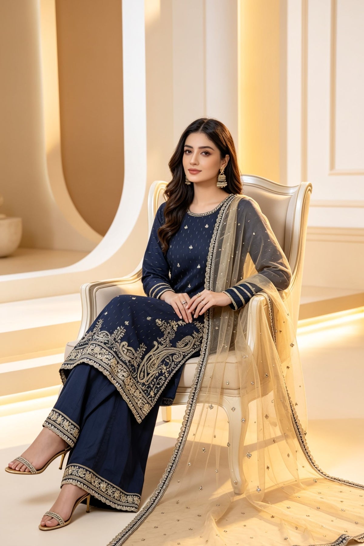 Motif Embroidered Cotton Suit-032