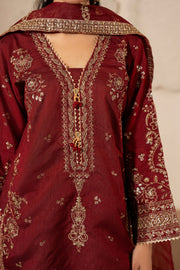Motif Embroidered Raw Silk Suit-4088