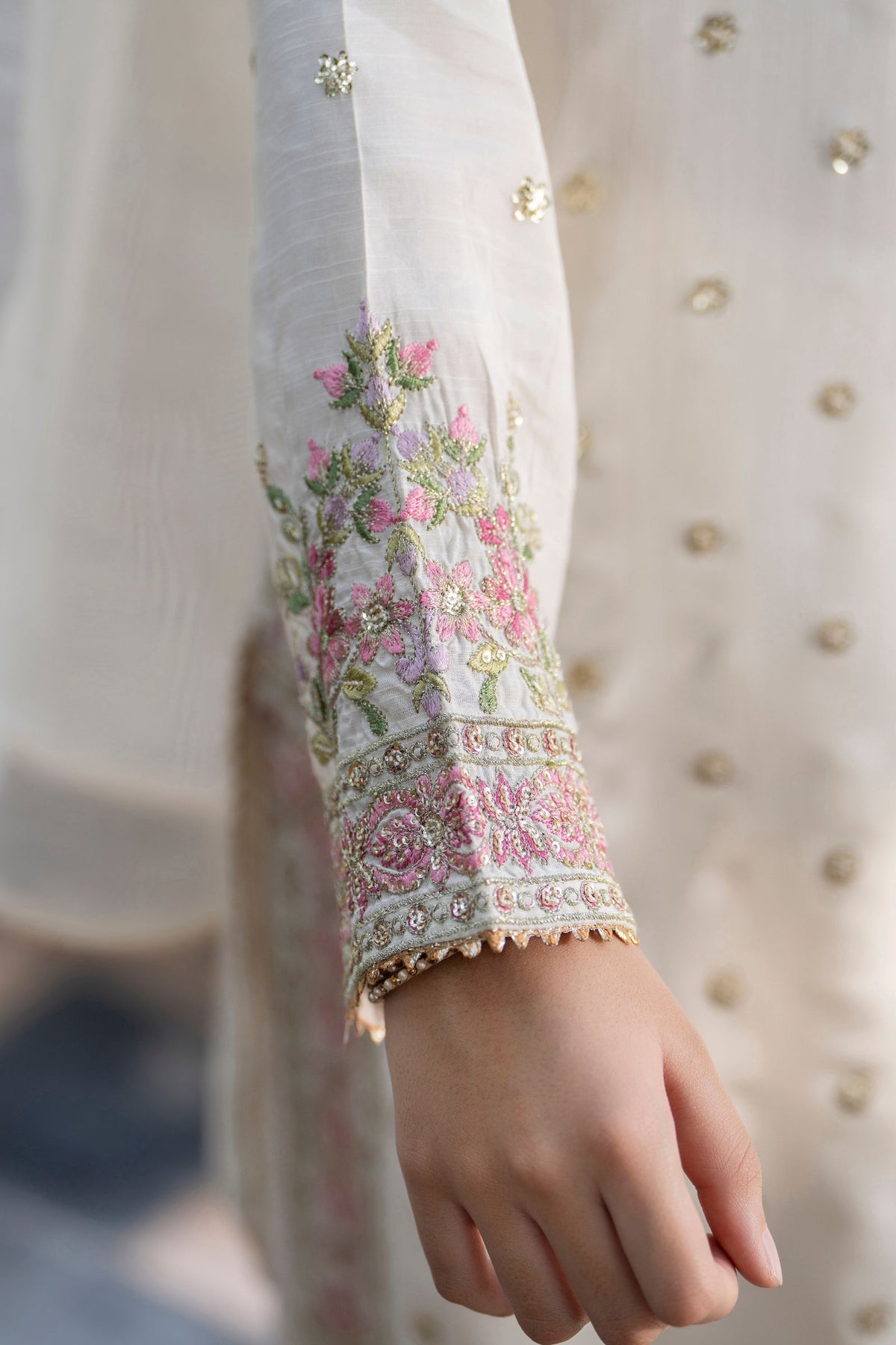 Motif Girls Embroidered Silk Suit-710