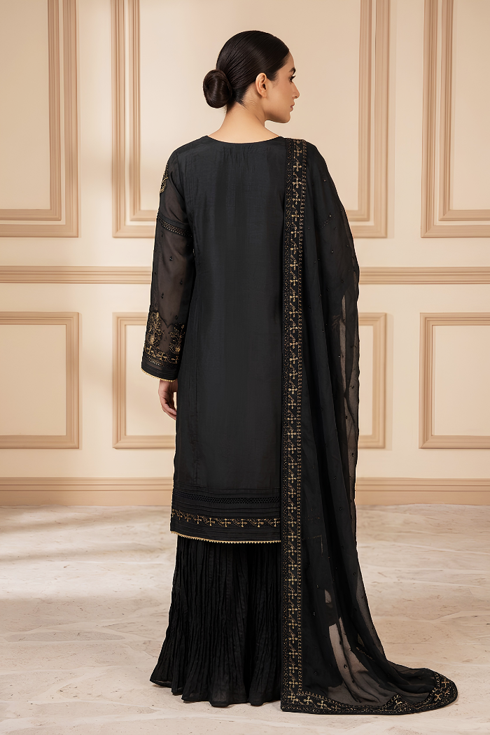 Motif Raw Silk Embroidered Suit-025