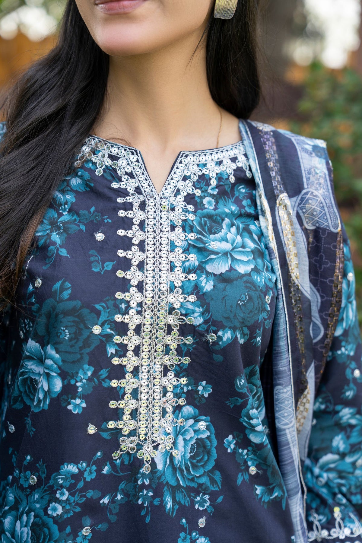 Motif Printed Cambric Suit-006