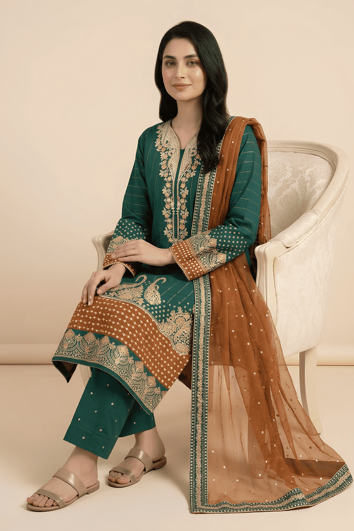 Motif Embroidered Masoori Suit-005