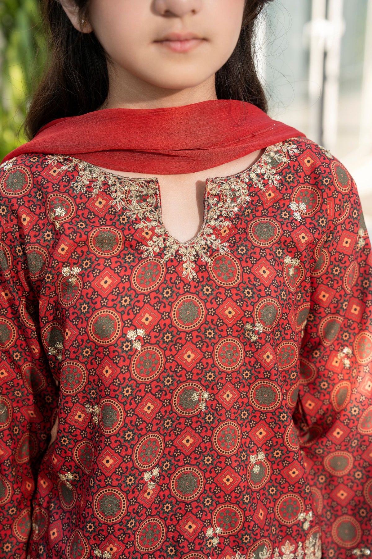 Motif Girls Poly Lawn Embroidered Suit-705