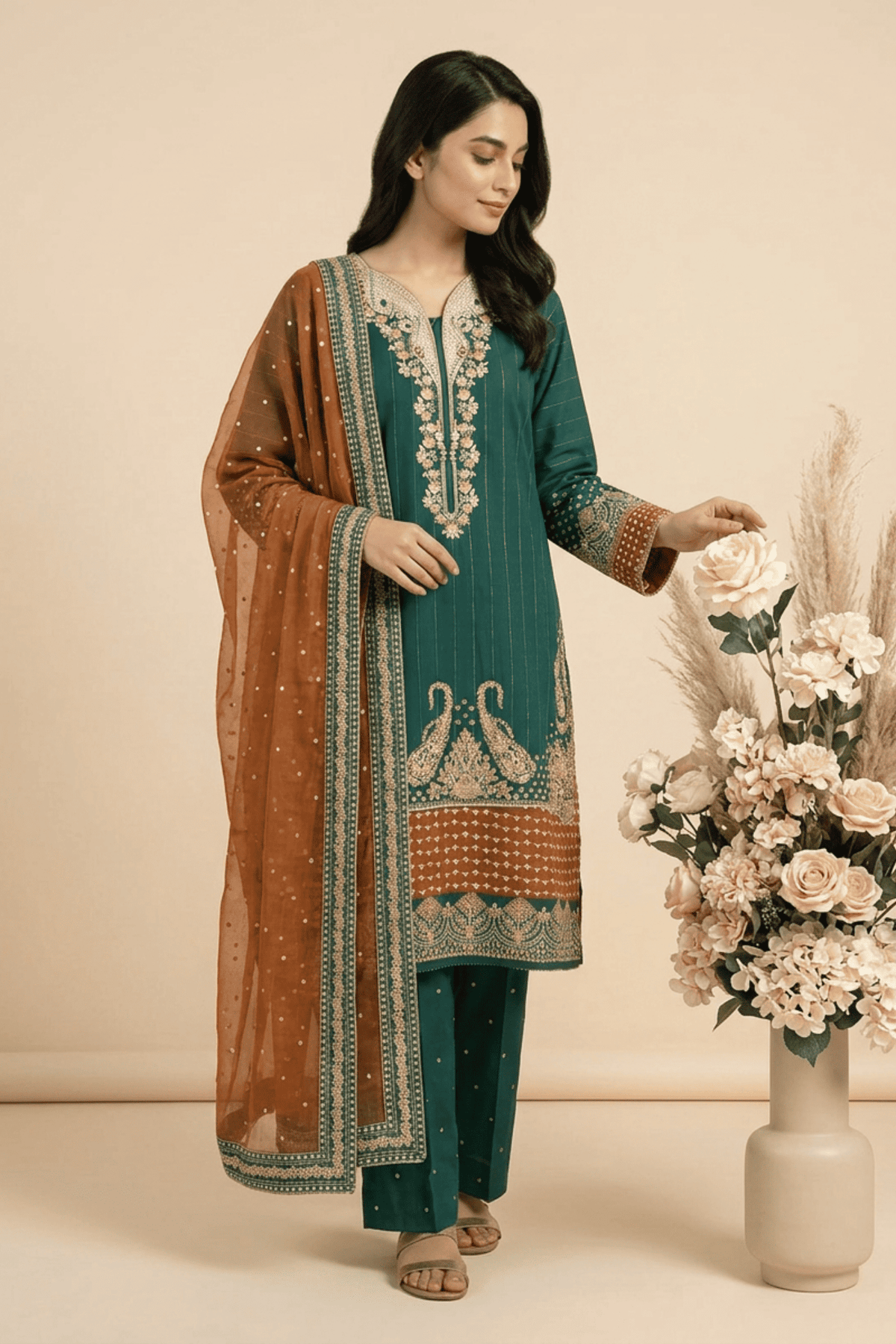 Motif Embroidered Masoori Suit-005