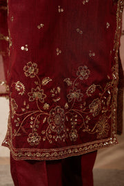 Motif Embroidered Raw Silk Suit-4088