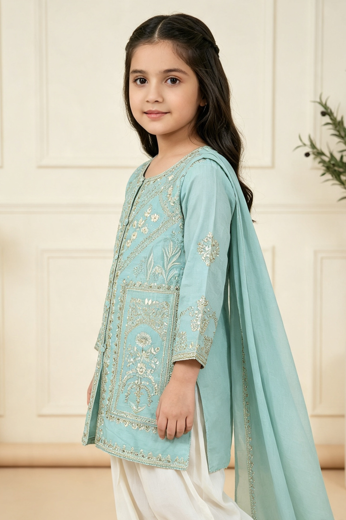 Motif Girls Printed Viscose Suit-756