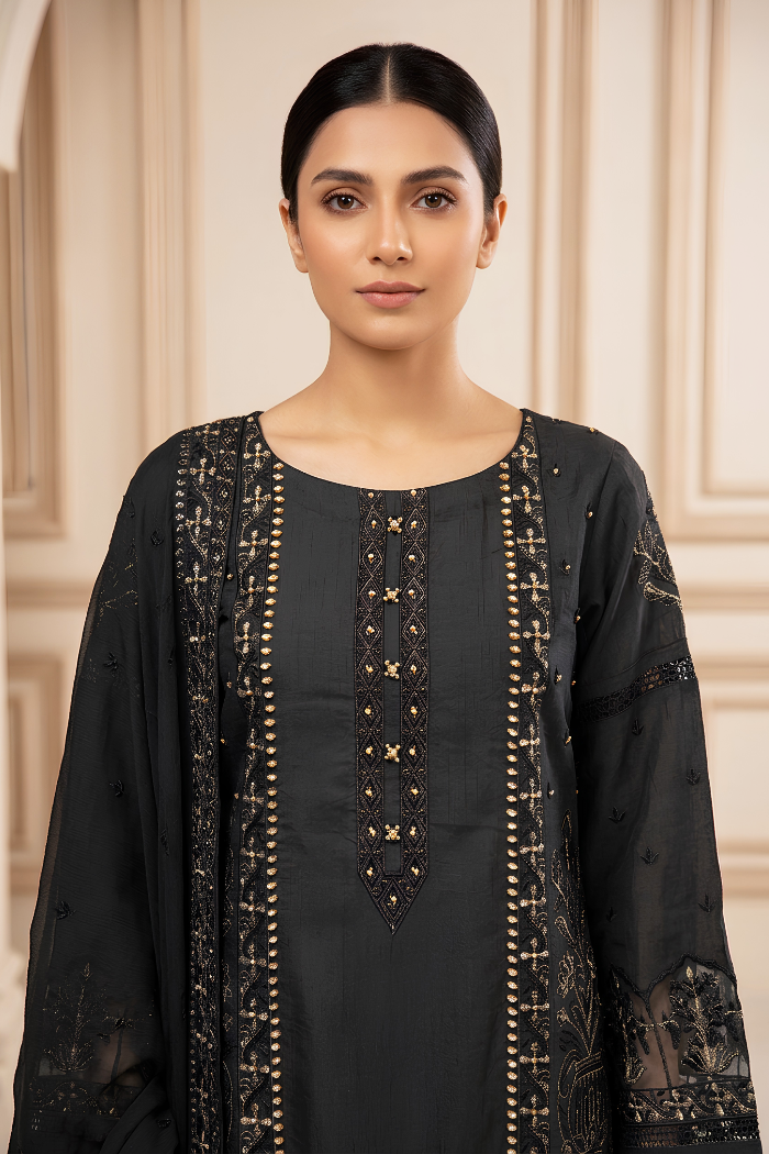 Motif Raw Silk Embroidered Suit-025