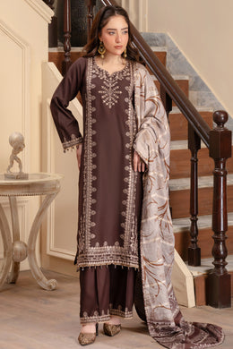 Motif Peach Wool Embroidered Suit-3889