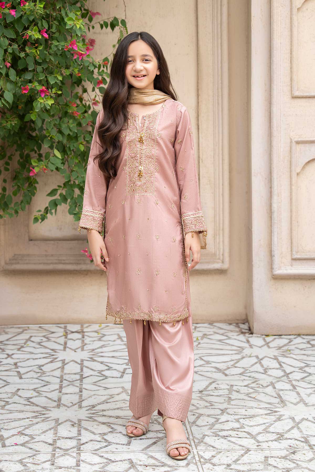 Motif Girls Embroidered Suit-659