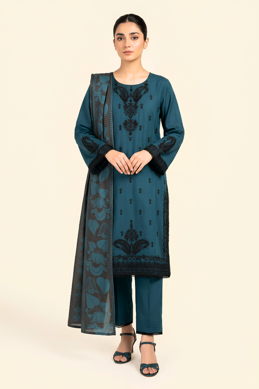 Motif Dhanak Embroidered Suit-3957
