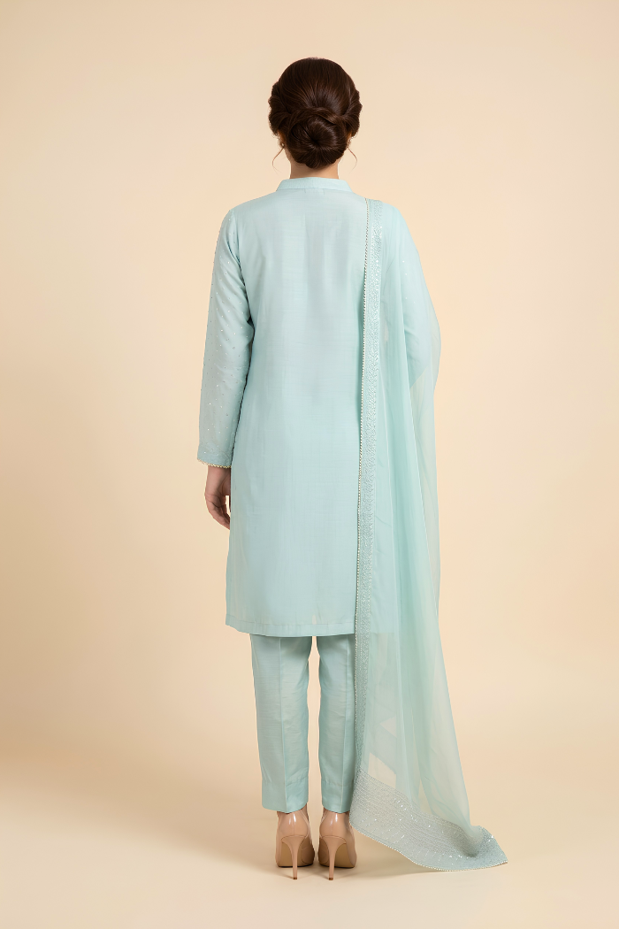 Motif Tissue Silk Embroidered Suit-240