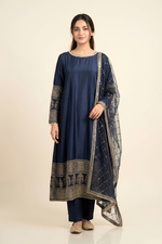 Motif Raw Silk Embroidered Frock-032