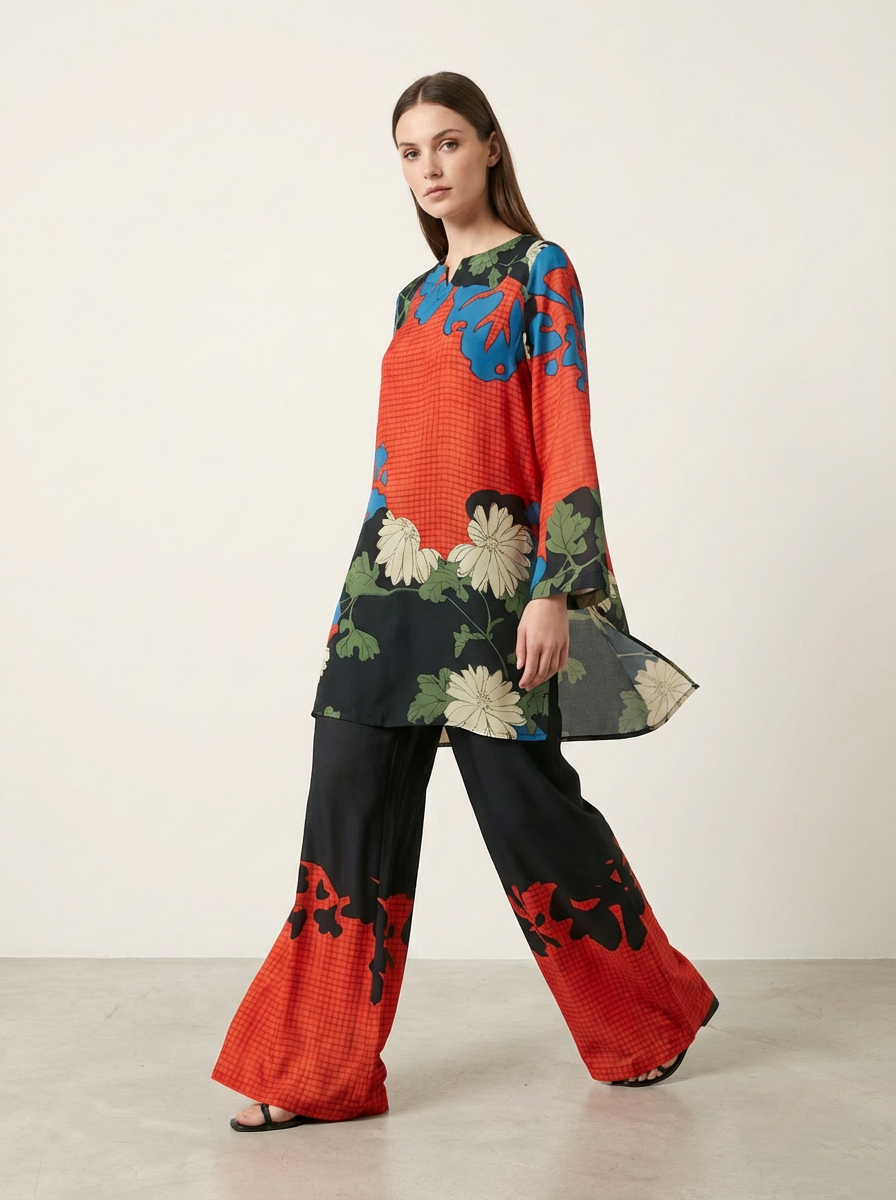 Motif Silk Printed Co-ord Set-051