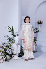 Motif Girls Cotton Net Embroidered Suit