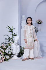 Motif Girls Cotton Net Embroidered Suit