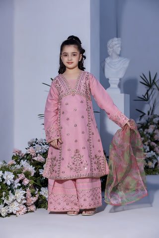 Motif Girls Cotton Embroidered Suit