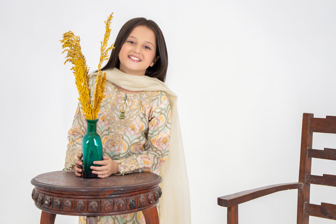 Motif Girls Cotton Silk Embroidered Suit-584 - Motif UK