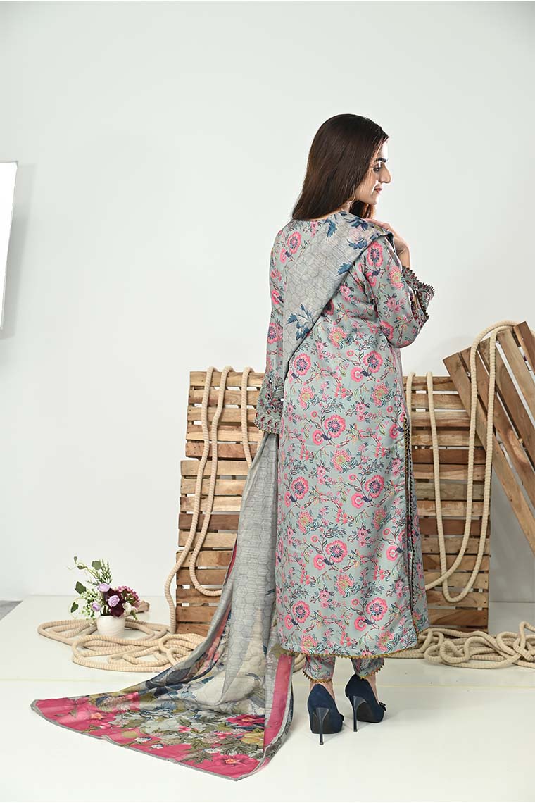 Motif Printed Pashmina Embroidered Suit