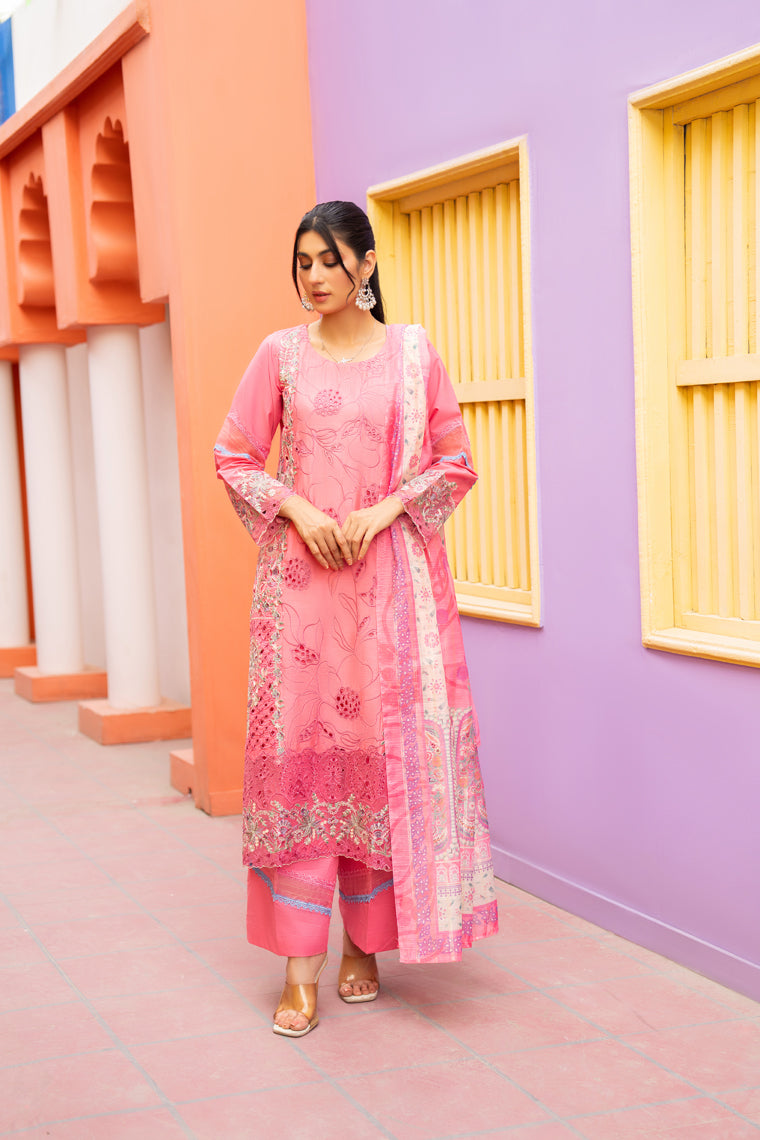 Motif Cotton Embroidered Suit