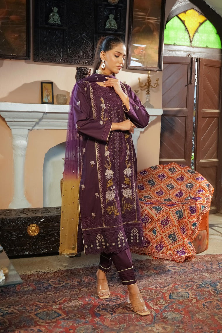 Motif Cambric Embroidered Suit