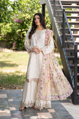 Motif Raw Silk Embroidered Suit-4095