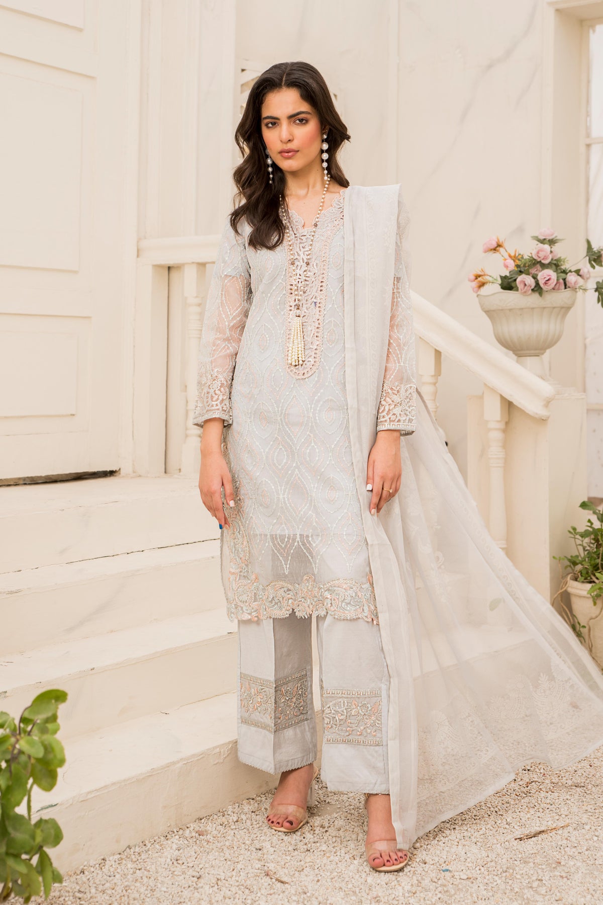 Motif Net Embroidered Suit