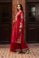 Motif Raw Silk Embroidered Suit