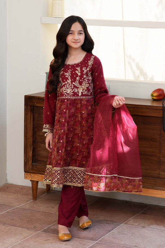 Motif Kids Organza Embroidered Suit-641 - Motif UK