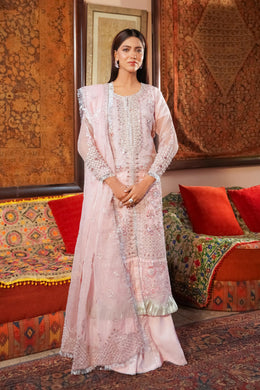Motif Cotton Net Embroidered Suit