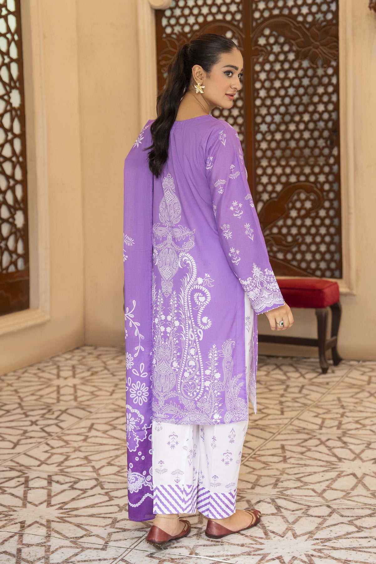 Motif Lawn Printed Suit-008