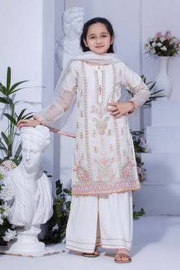 Motif Girls Cotton Net Embroidered Suit