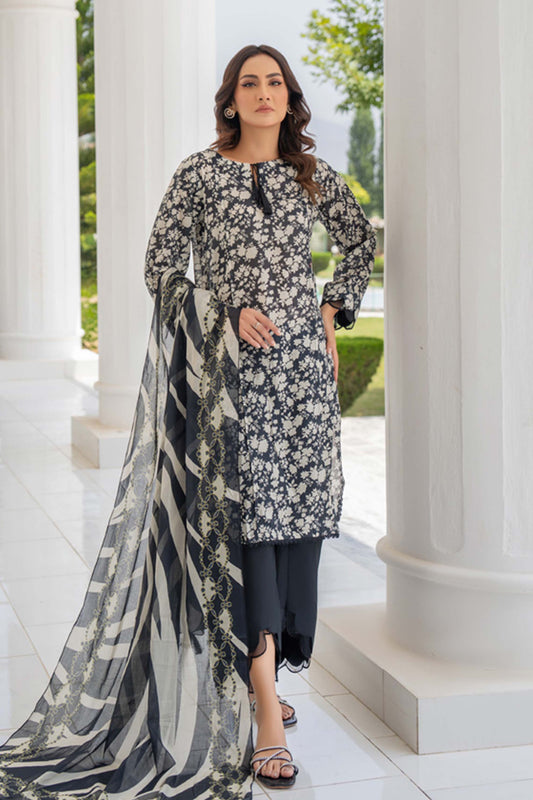 Motif Lawn Printed Suit-010
