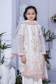 Motif Girls Cotton Net Embroidered Suit