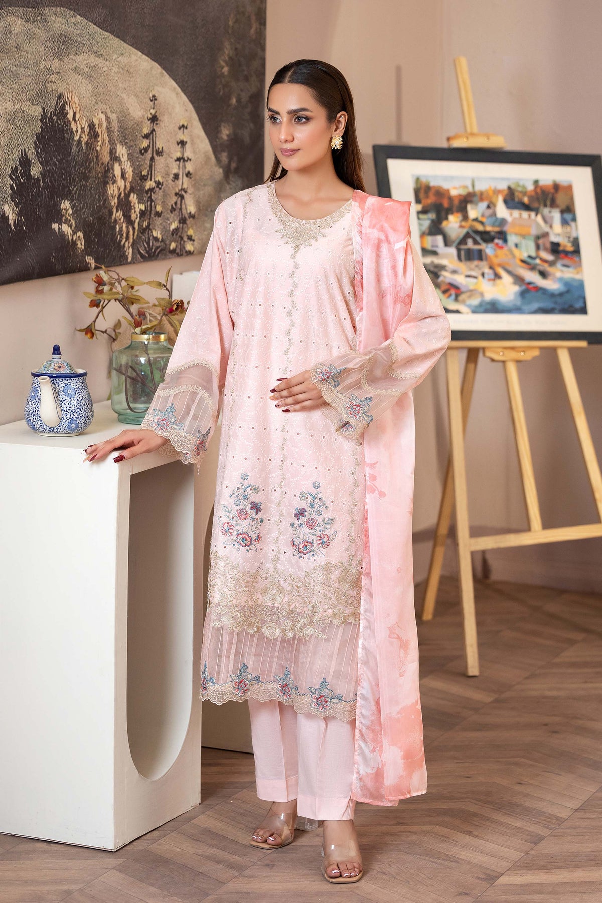 Motif Chikankari Embroidered Suit-102