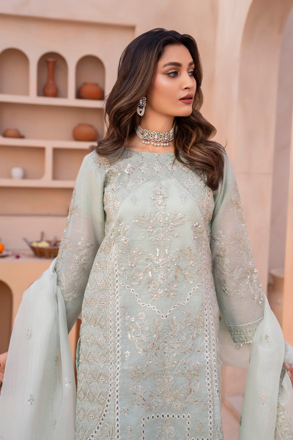 Motif Cotton Embroidered Suit-3540