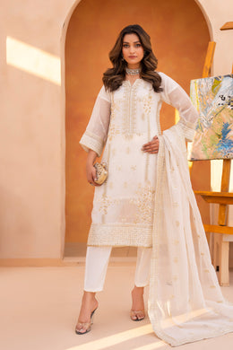 Motif Cotton Net Embroidered Suit