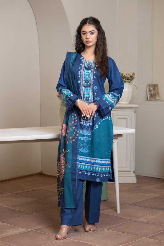 Motif Lawn Printed Suit-015