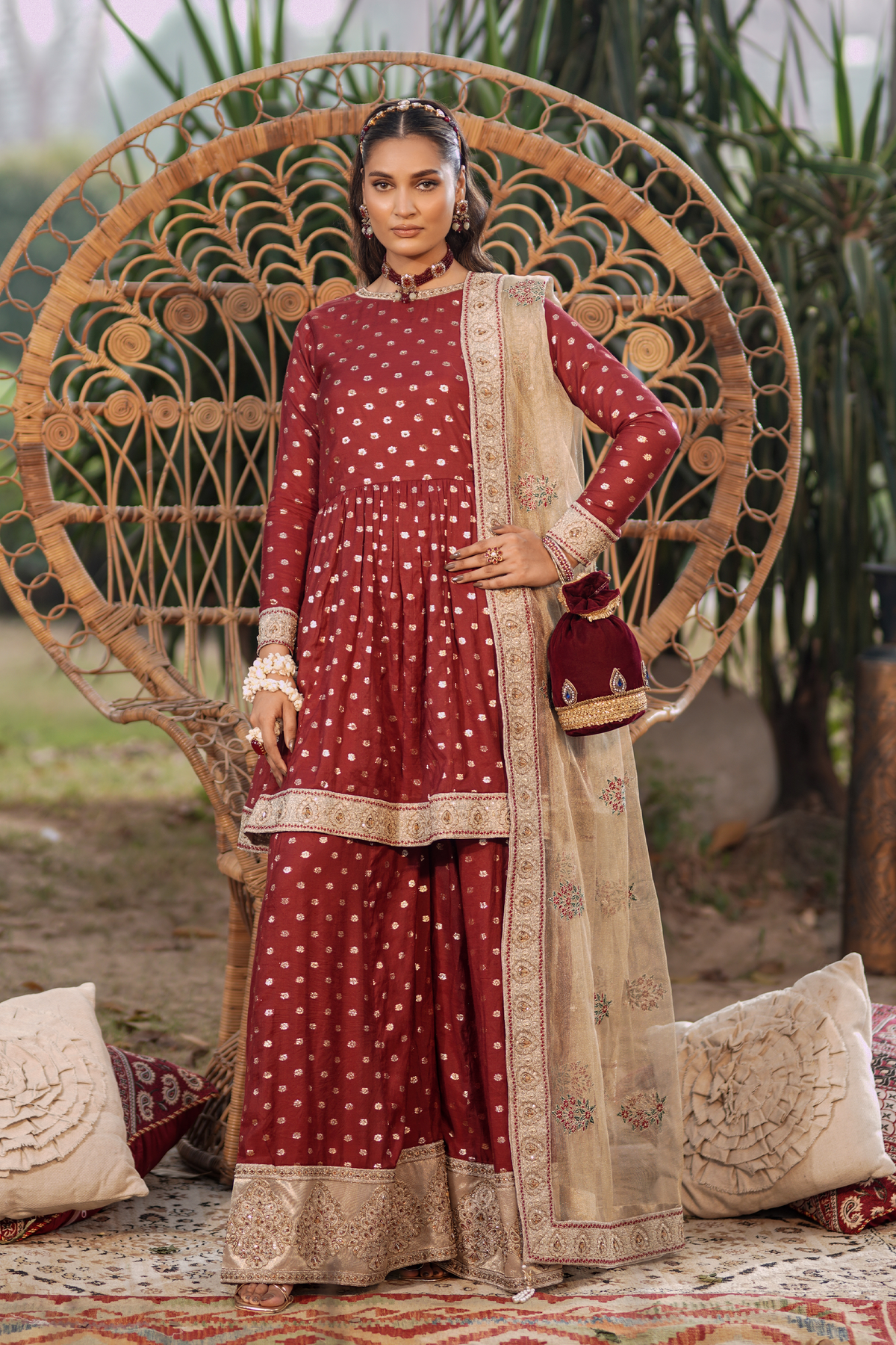 Motif Zari Jacquard Embroidered Suit