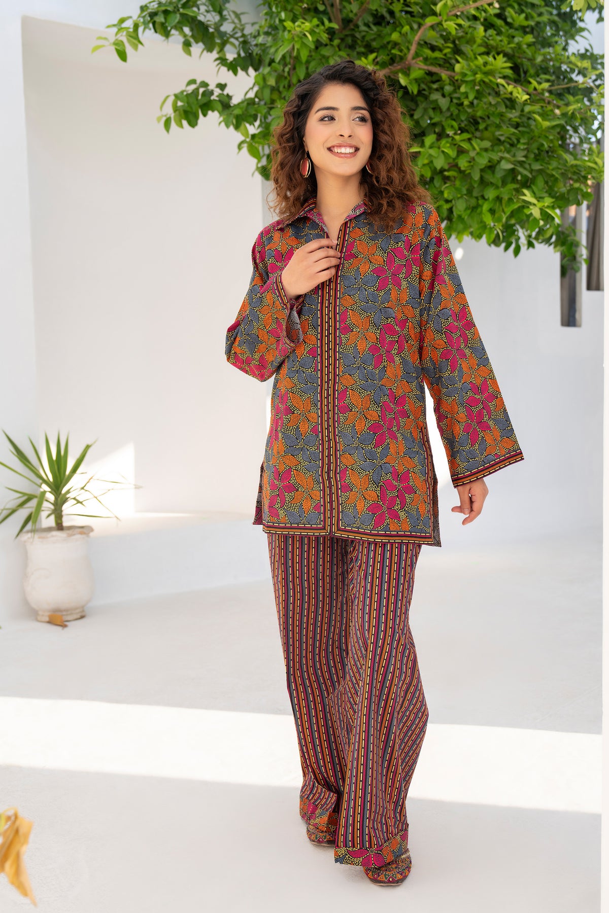 Motif Cambric Printed Co-ord Set-007