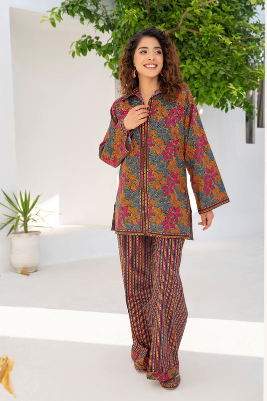 Motif Cambric Printed Co-ord Set-007