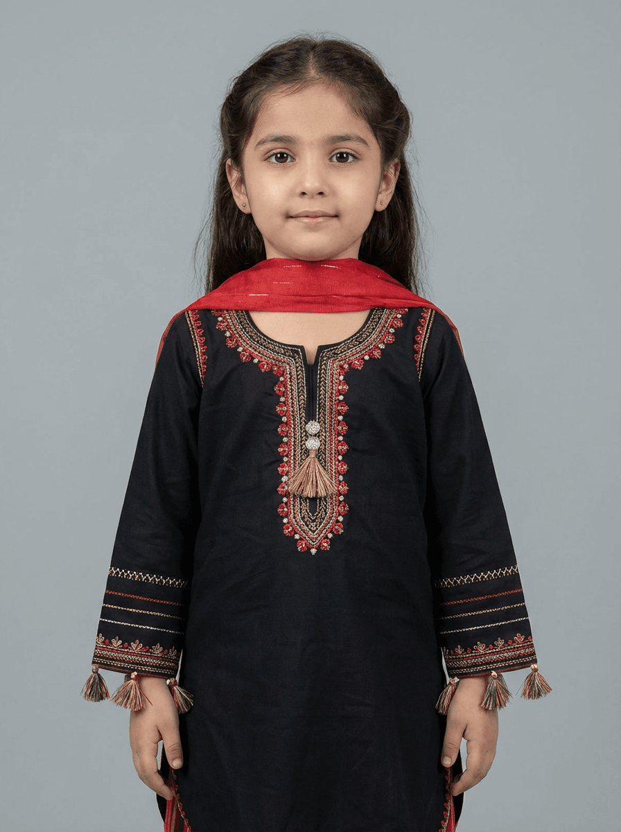 Motif Kids Embroidered Viscose Suit-711