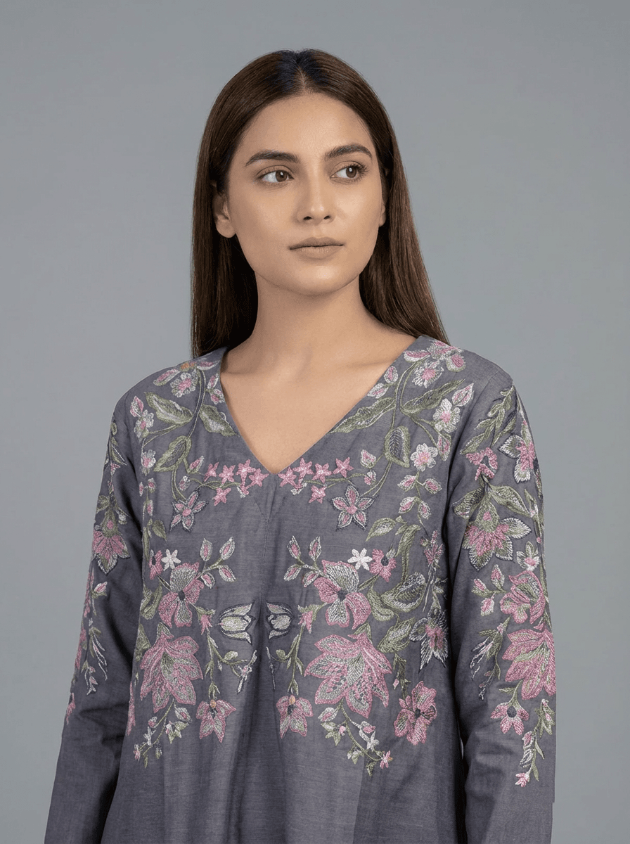 Motif Khaddar Embroidered Co-Ord Set-055