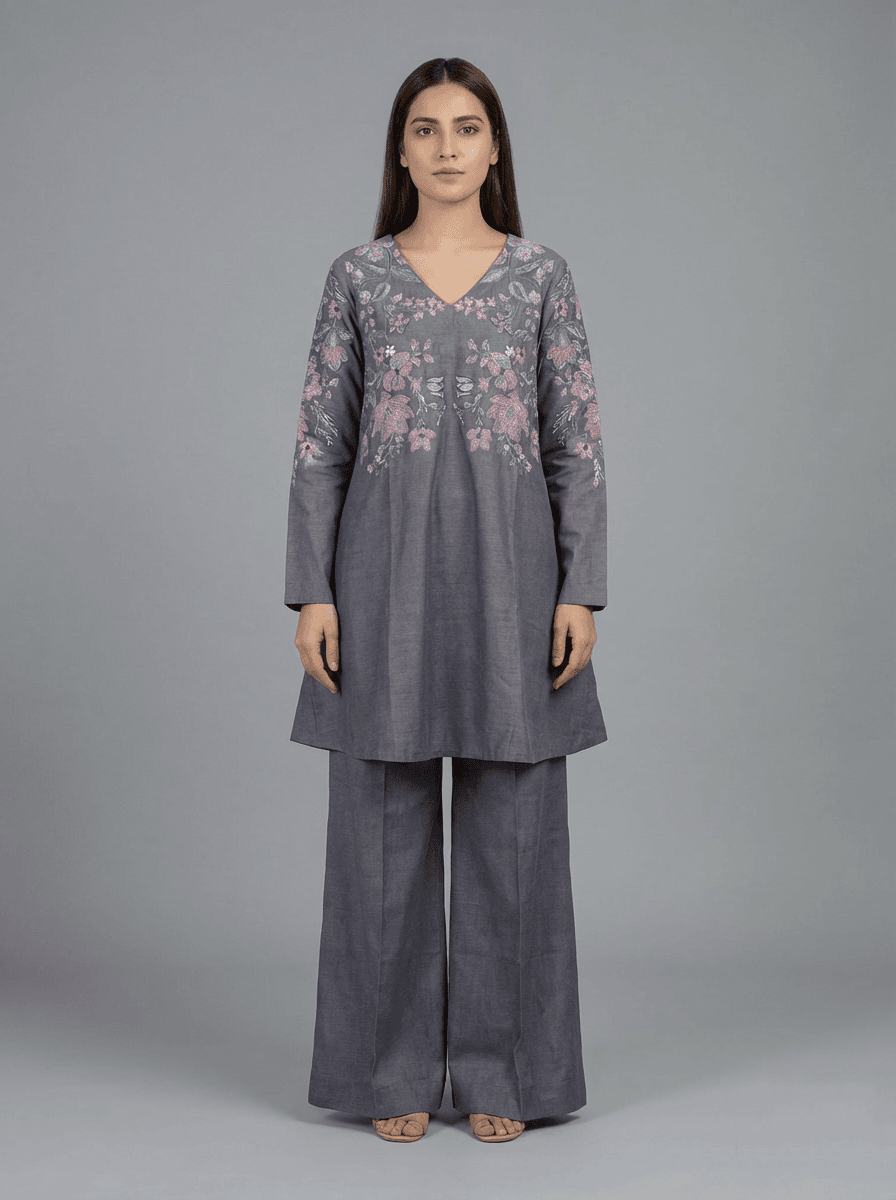 Motif Khaddar Embroidered Co-Ord Set-055